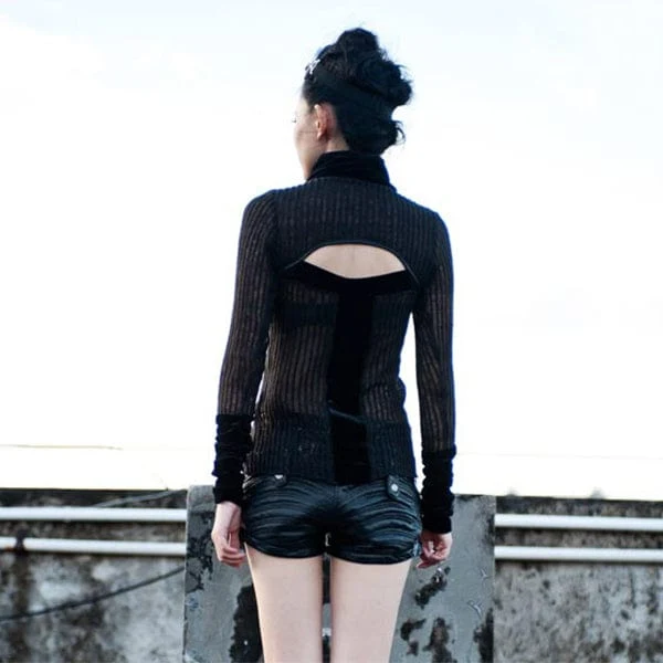 Damen-Steampunk-Riemchen-Stehkragenausschnitt-Strickhemd