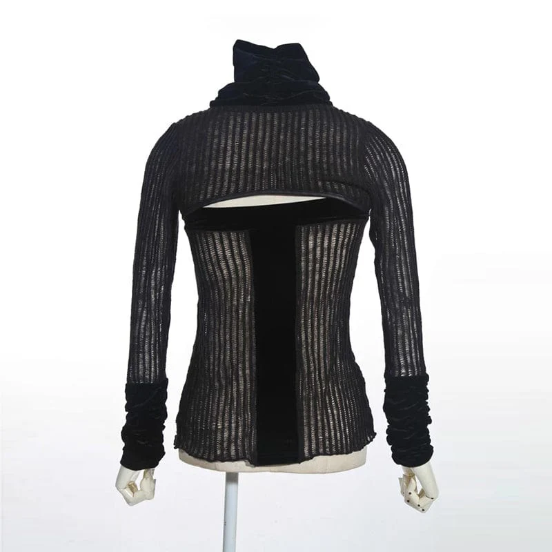 Damen-Steampunk-Riemchen-Stehkragenausschnitt-Strickhemd
