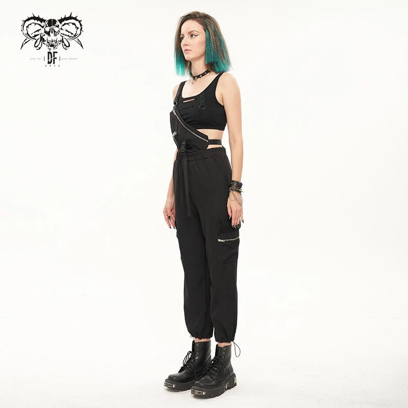 Damen-Hose mit Punk-Schnallen und Kordelzug