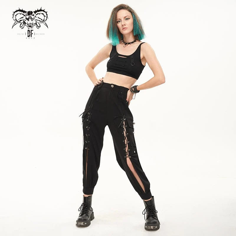 Damen Punk Strappy Big-Pocket Jogger Hose