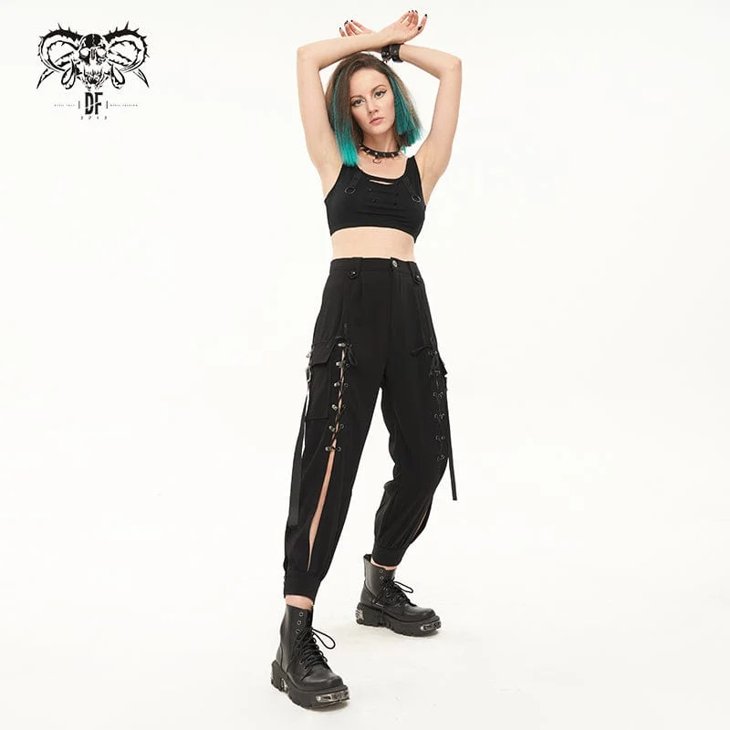 Damen Punk Strappy Big-Pocket Jogger Hose