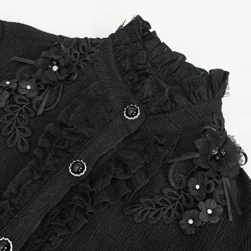 Schwarzes Gothic-Shirt mit Puffärmeln und Riemchen für Damen