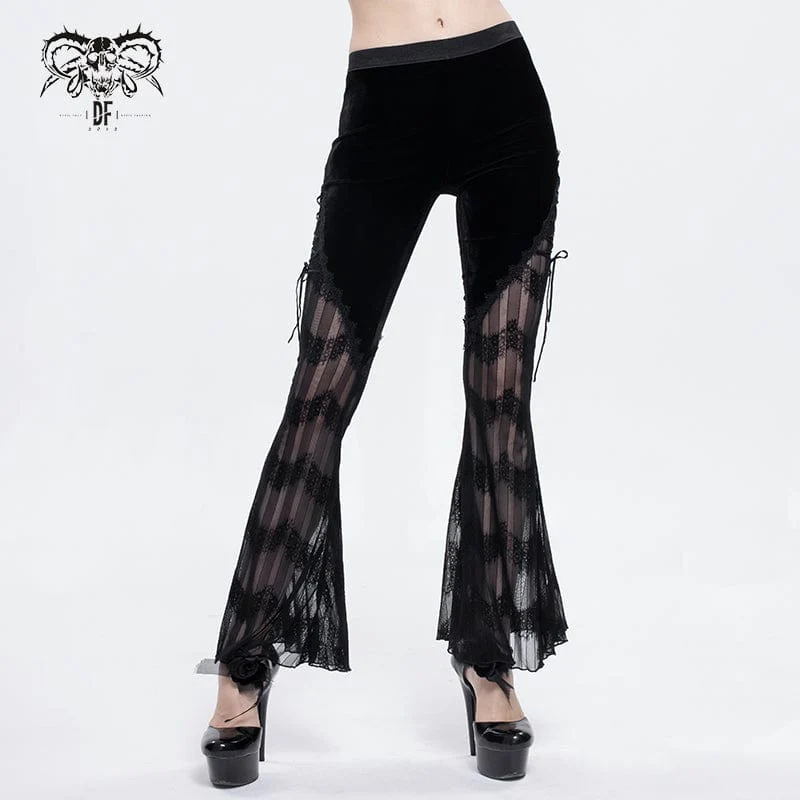 Damen Gothic Strappy Lace Splice Flared Leggings