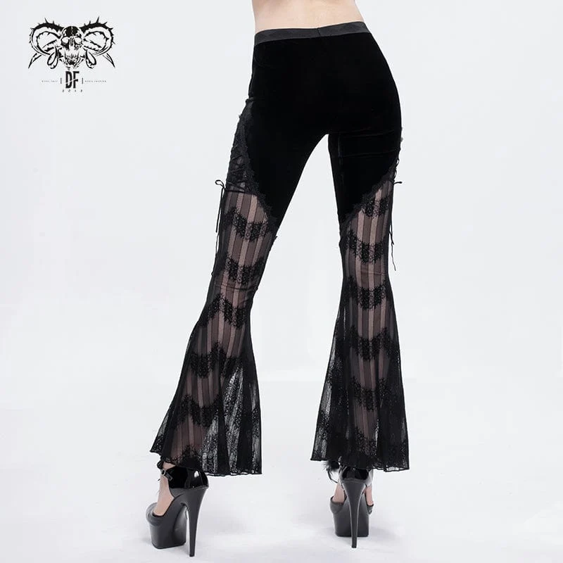 Damen Gothic Strappy Lace Splice Flared Leggings