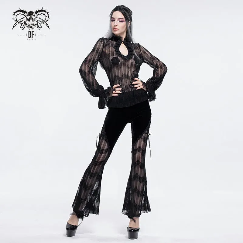 Damen Gothic Strappy Lace Splice Flared Leggings