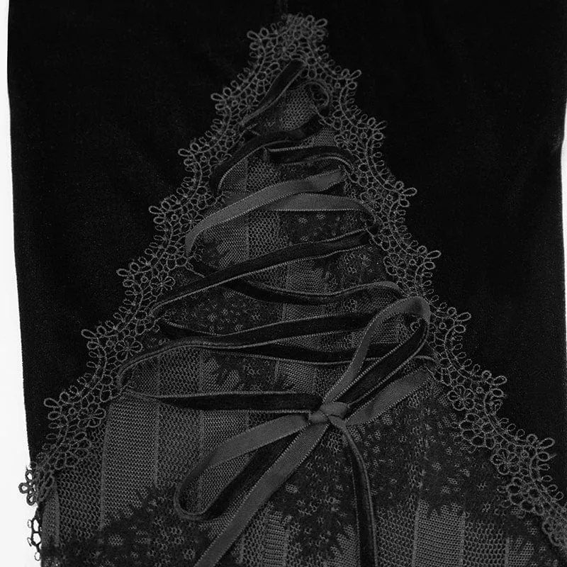 Damen Gothic Strappy Lace Splice Flared Leggings
