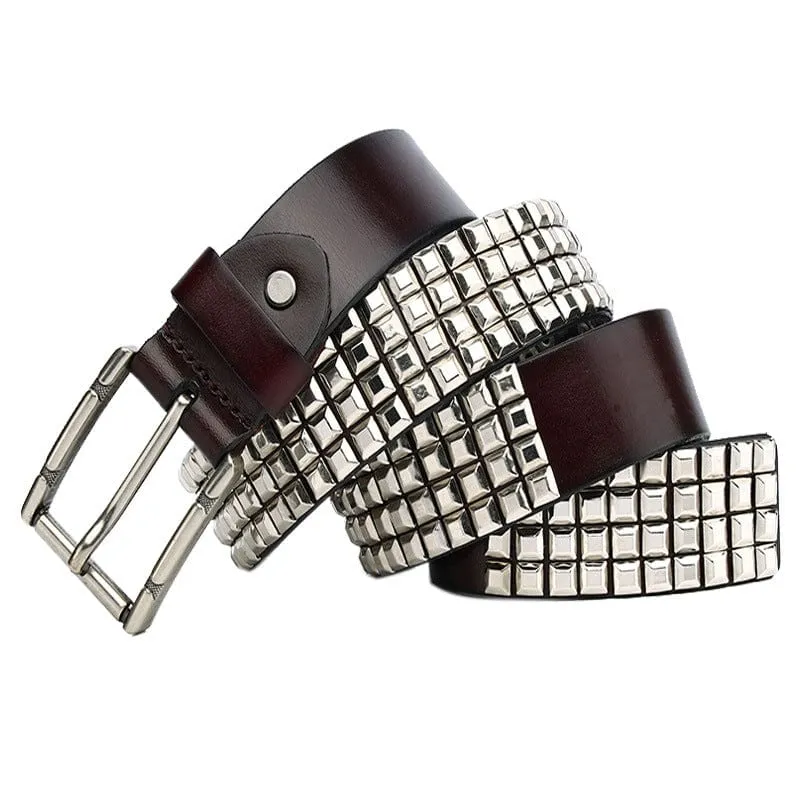 Herren Punk Silber Full Nieten Ledergürtel