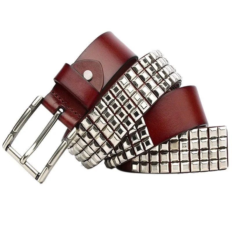 Herren Punk Silber Full Nieten Ledergürtel