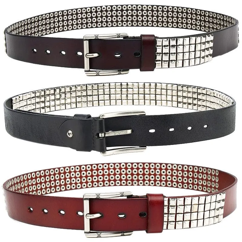 Herren Punk Silber Full Nieten Ledergürtel