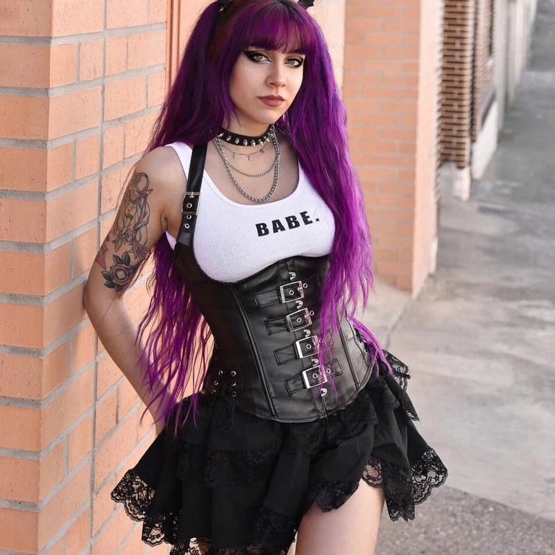 Damen Gothic Punk Neckholder Schnallen Unterbrustkorsett