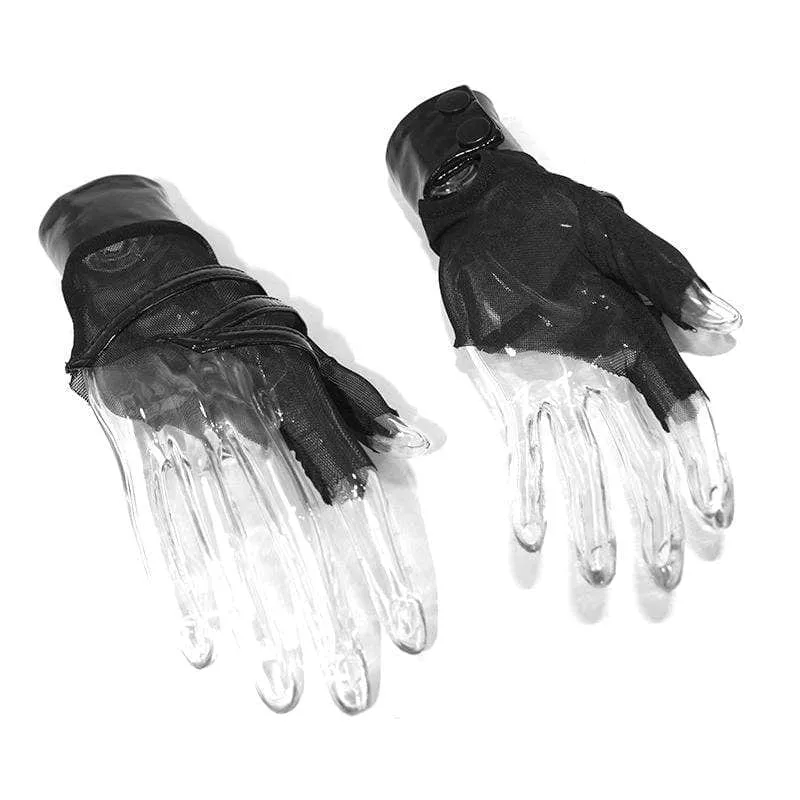 Gothic Full Mesh PU Unregelmäßige Handschuhe für Damen