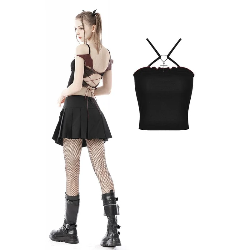 Damen Punk Rock Fledermausflügel rückenfreies Crop Top