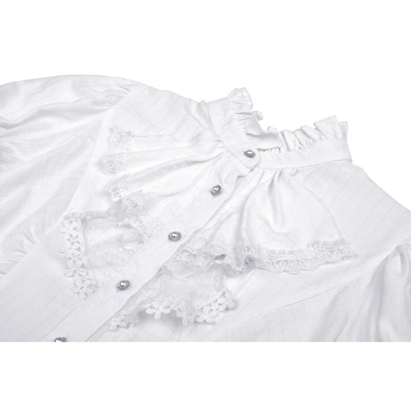 Damen Gothic Rüschen Kurz Puffärmel Shirt Weiß