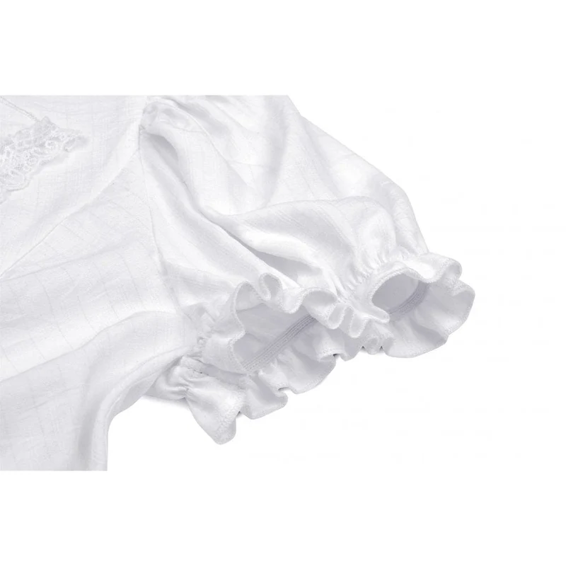 Damen Gothic Rüschen Kurz Puffärmel Shirt Weiß
