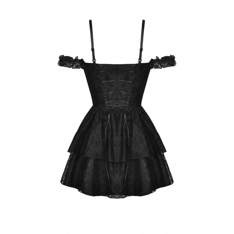 Gothic-Kleid für Damen, schulterfrei, dunkelrot, mit Blumenmuster und Spitze, Abschlusskleid