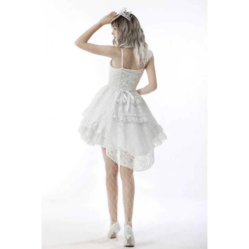 Gothic-Blumen-Slipkleid mit asymmetrischem Saum und mehrlagigem Jacquard-Muster für Damen, auch als Brautkleid oder Abschlusskleid geeignet