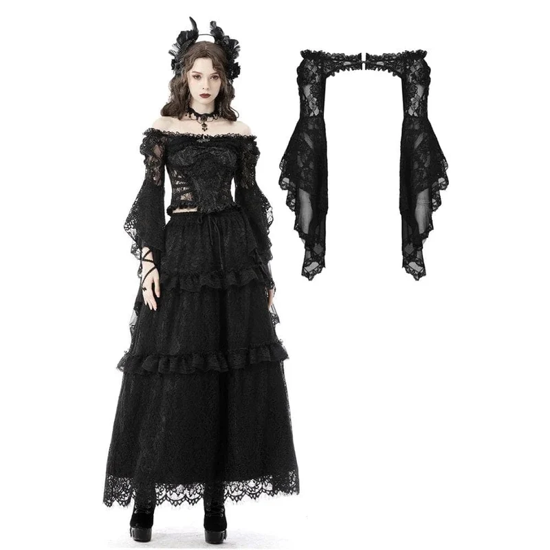 Gothic Off-Shoulder-Flare Sleeved Floral Mesh Cape für Damen