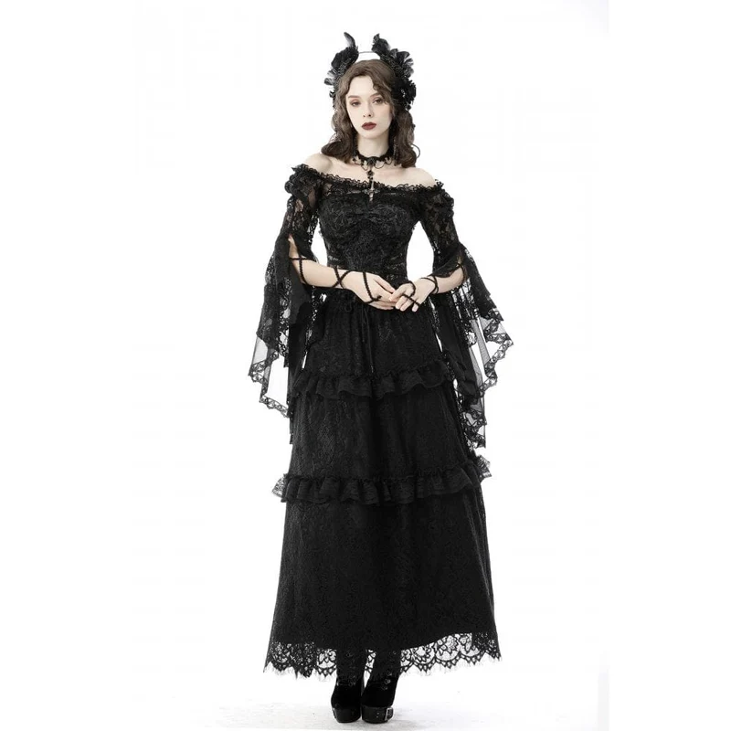 Gothic Off-Shoulder-Flare Sleeved Floral Mesh Cape für Damen