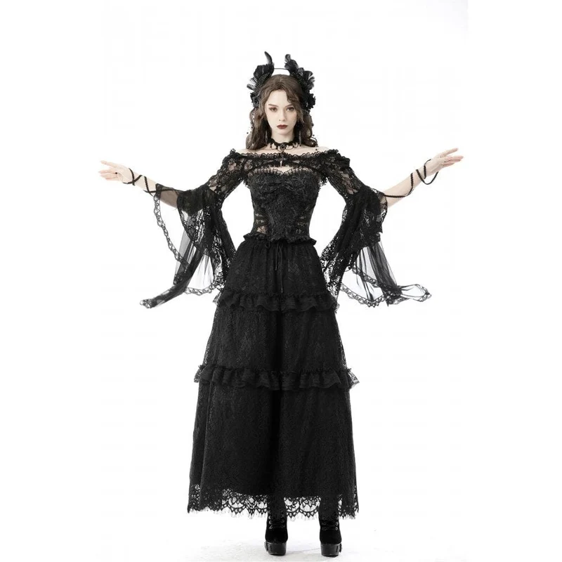 Gothic Off-Shoulder-Flare Sleeved Floral Mesh Cape für Damen