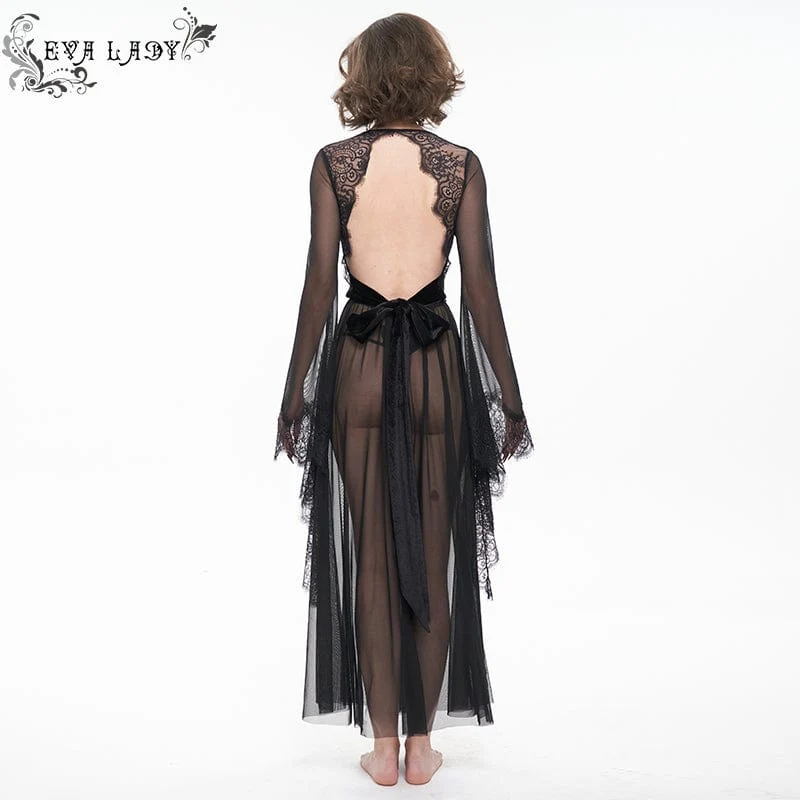 Gothic Flare Sleeved Backless Sheer Sexy Nachthemd für Damen
