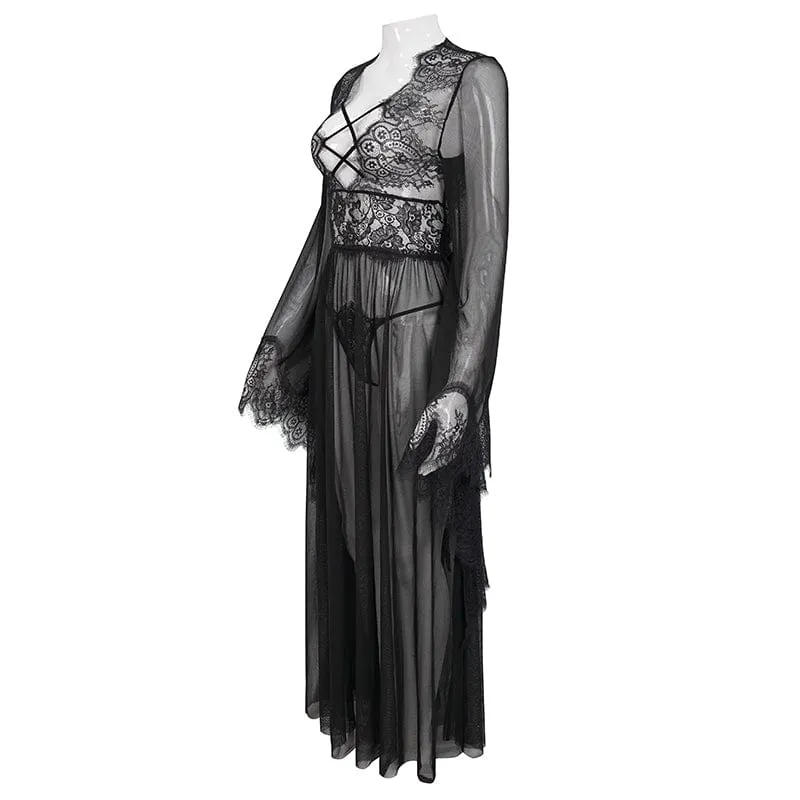 Gothic Flare Sleeved Backless Sheer Sexy Nachthemd für Damen