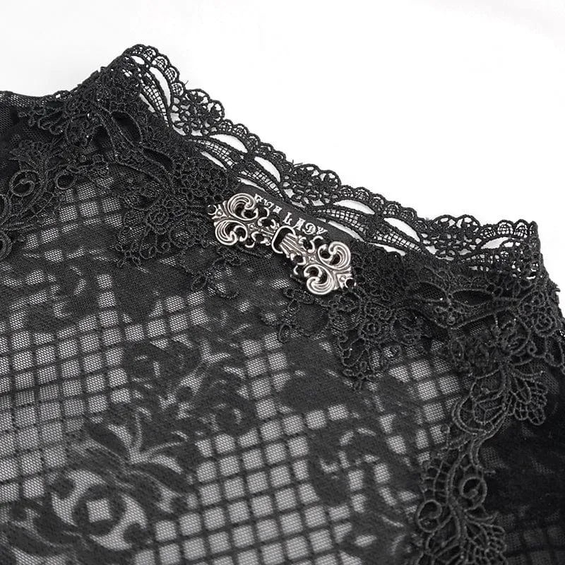 Gothic Cutout Flare Sleeved Lace Shirt für Damen