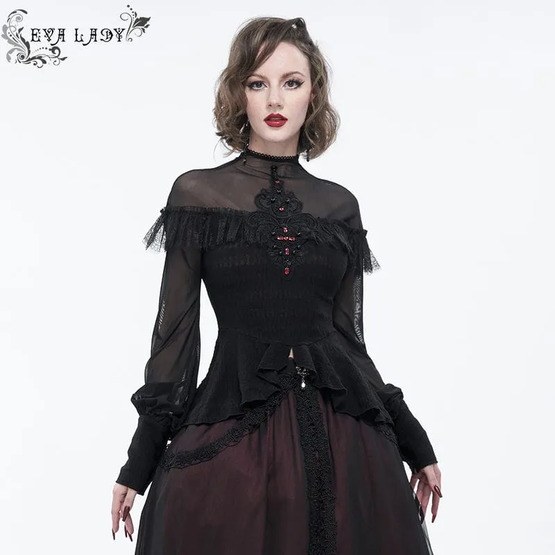 Damen Gothic Cape Sleeved Lace Rüschen Shirt