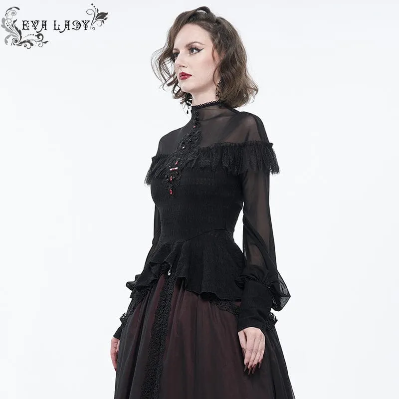 Damen Gothic Cape Sleeved Lace Rüschen Shirt