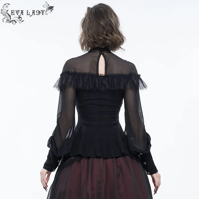 Damen Gothic Cape Sleeved Lace Rüschen Shirt