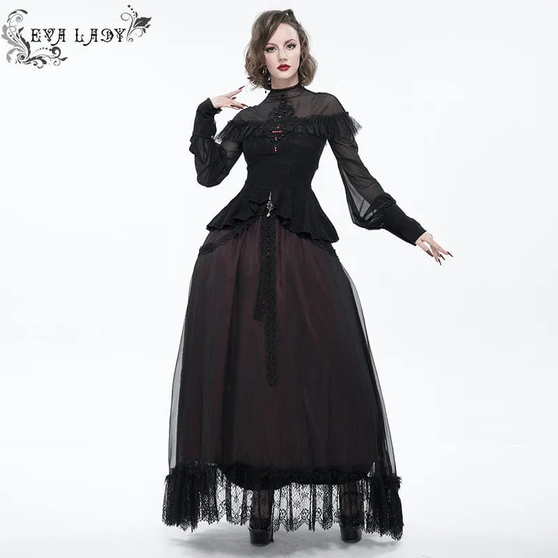 Damen Gothic Cape Sleeved Lace Rüschen Shirt
