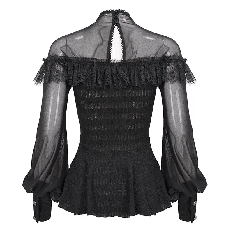 Damen Gothic Cape Sleeved Lace Rüschen Shirt