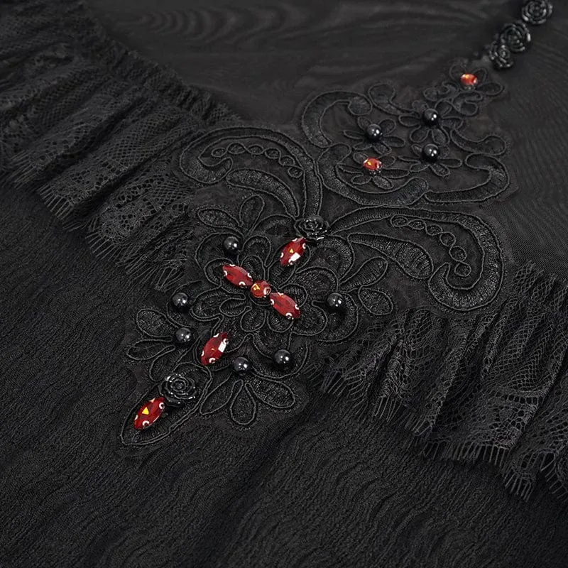 Damen Gothic Cape Sleeved Lace Rüschen Shirt