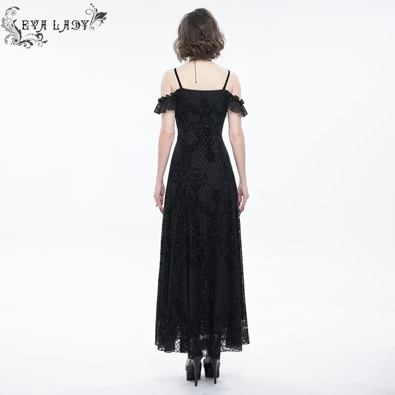 Schulterfreies Gothic-Hochzeitskleid mit seitlichem Schlitz und floraler Spitze für Damen