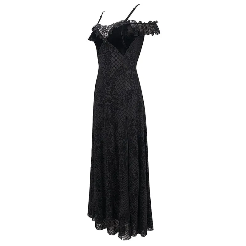 Schulterfreies Gothic-Hochzeitskleid mit seitlichem Schlitz und floraler Spitze für Damen