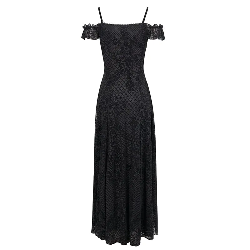 Schulterfreies Gothic-Hochzeitskleid mit seitlichem Schlitz und floraler Spitze für Damen