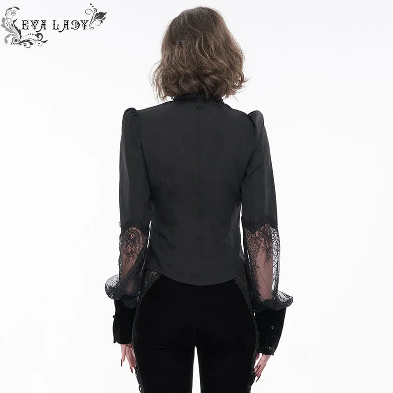 Damen Gothic Puffärmel Spitzenhemd mit Fliege