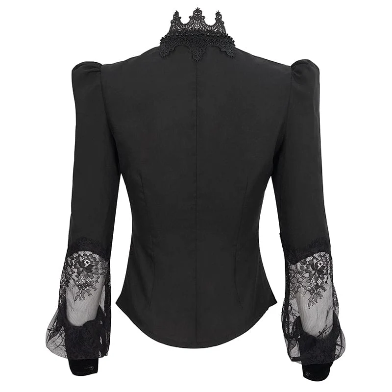 Damen Gothic Puffärmel Spitzenhemd mit Fliege