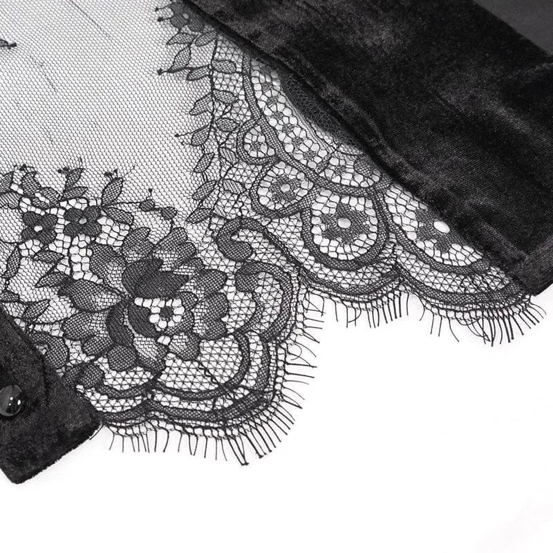 Damen Gothic Puffärmel Spitzenhemd mit Fliege