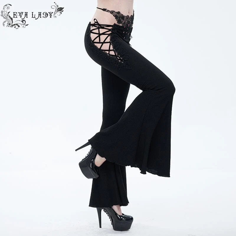 Gothic Schlaghose mit Seitenschnürung für Damen