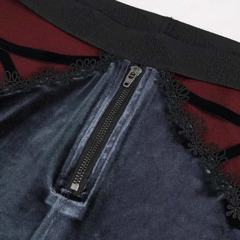 Gothic-Schlaghose aus Samt mit seitlichem Reißverschluss und seitlichem Ausschnitt für Damen
