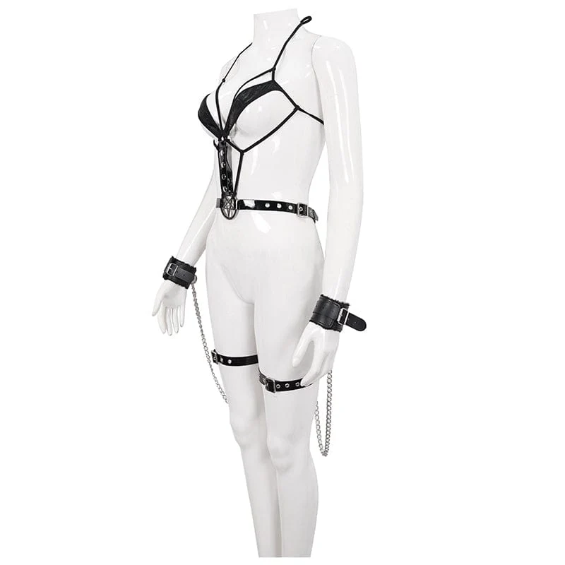 Gothic Sexy Cross Harness für Damen mit Manschetten
