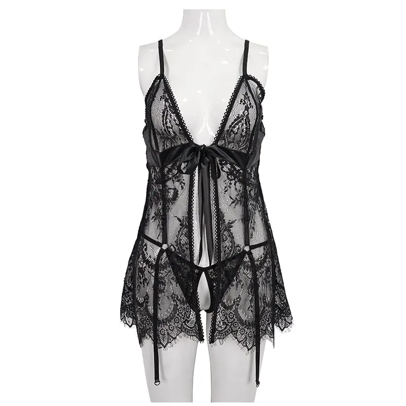Damen Gothic Romantic Lace Babydoll Set