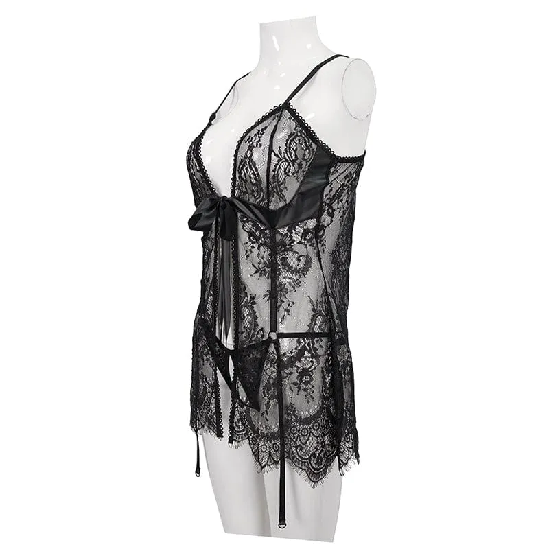 Damen Gothic Romantic Lace Babydoll Set