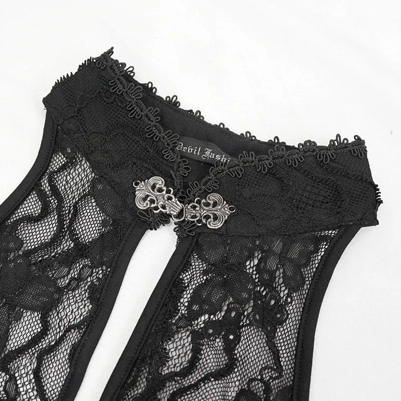 Gothic Neckholder-Spitzen-BH-Dessous-Set für Damen