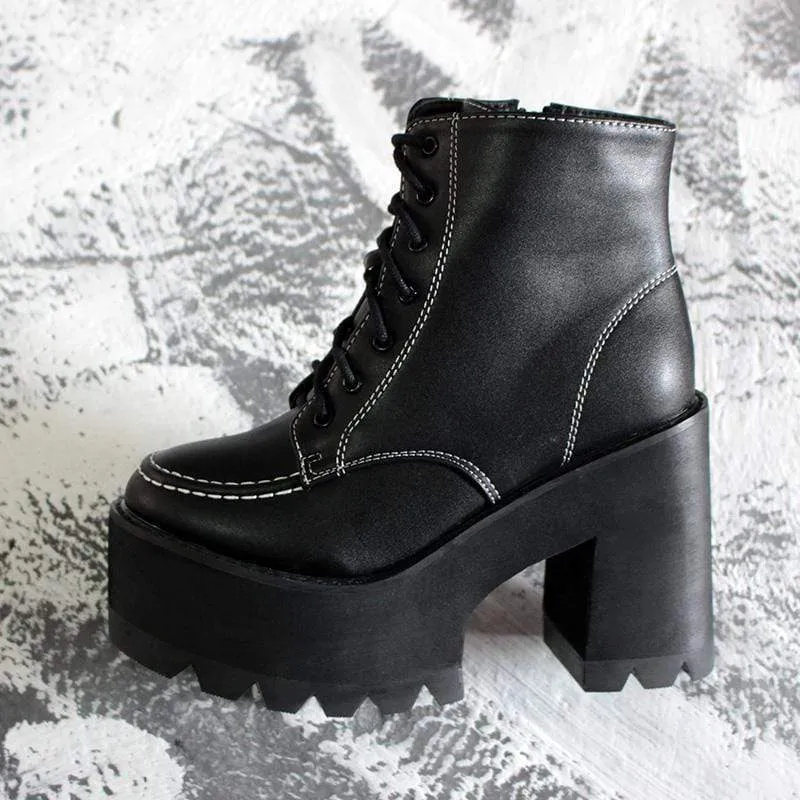 Damen Gothic Punk Plateaustiefel mit Schnürung und Reißverschluss