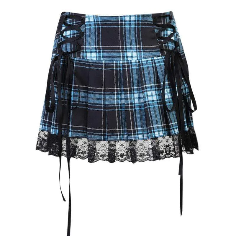 Damen Grunge Riemchen Spitzensaum Plissee Rock