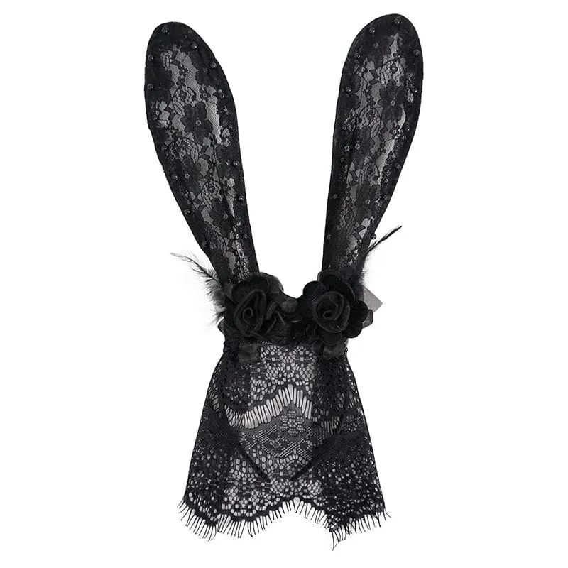 Gothic Häschenohren Blumenspitze Stirnband für Damen