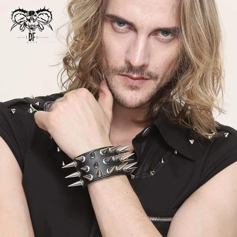 Frauen Punk Faux Leather Spike besetztes breites Armband