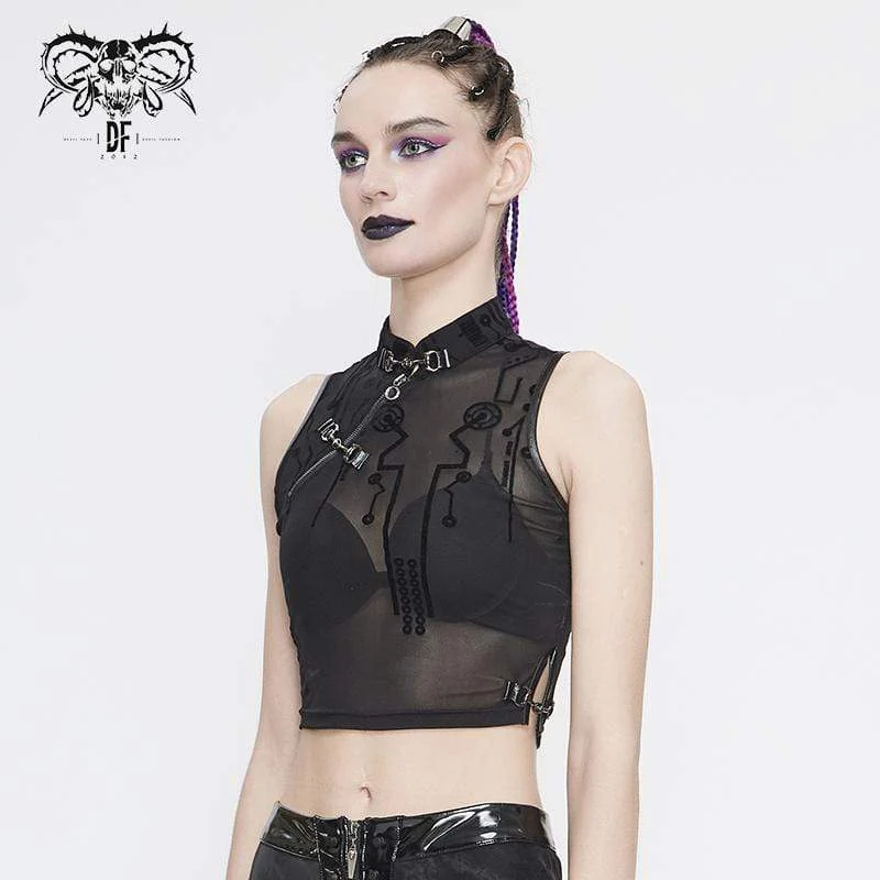 Frauen Gothic Sheer Lace ärmellose kurze Tops