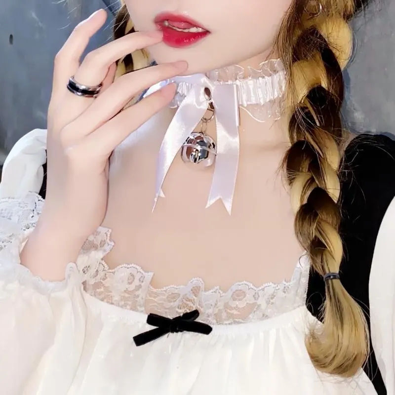 Frauen Lolita Cute Bowknot Bell Lace Choker